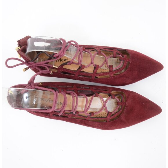 Comfortview Women's 9M Burgundy Lace Up Kitten Heel Pointy Toe Pumps Whimsigoth - Picture 3 of 10